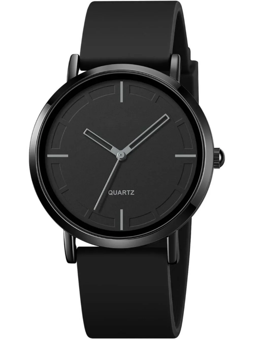 Women's Black Analog Quartz Simple Silicone Strap Waterproof Round Sport Watch